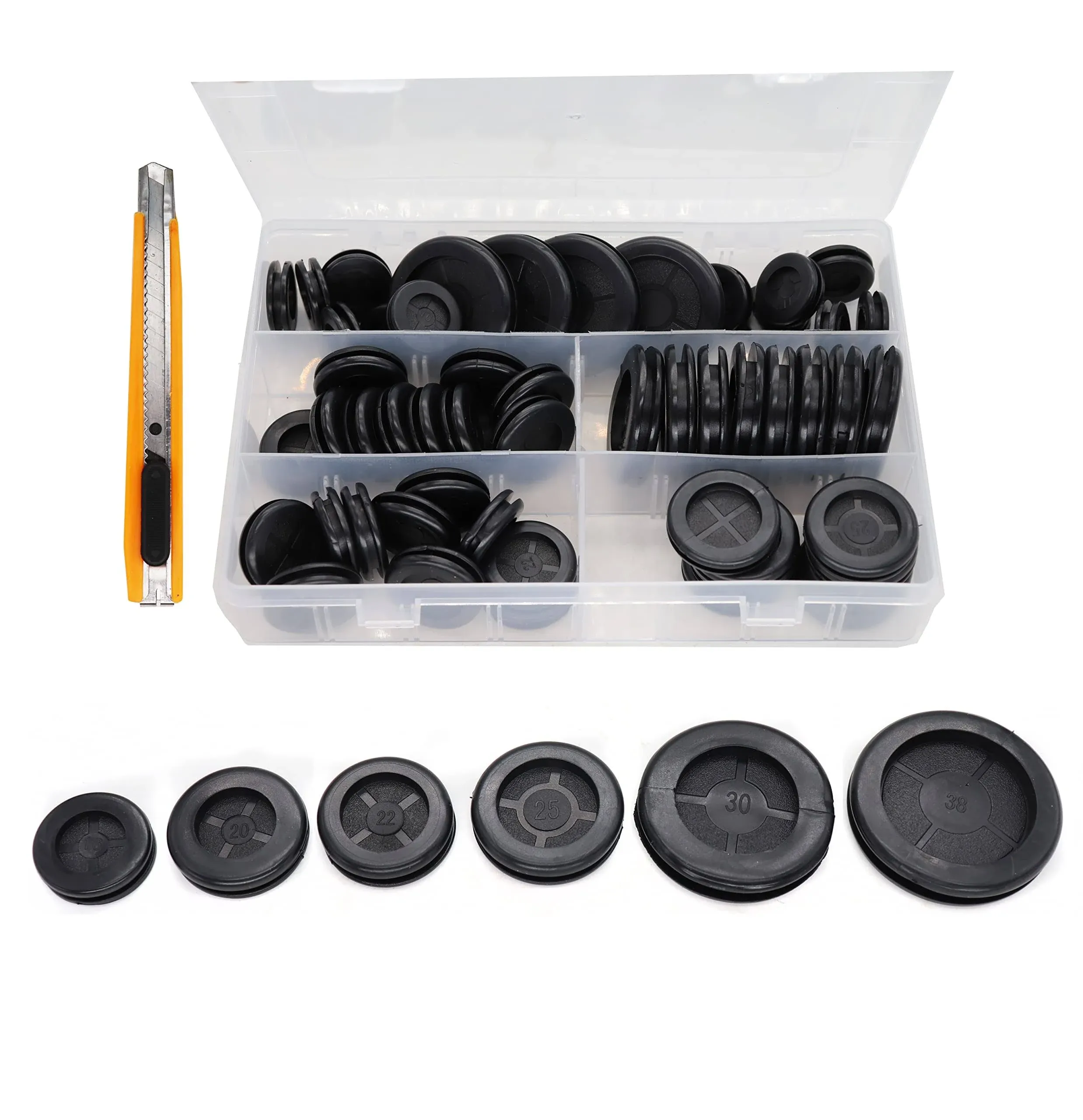 Black Rubber Grommets Kit 52pcs Double Sided Round Rubber Hole Plug Drill Hole 5