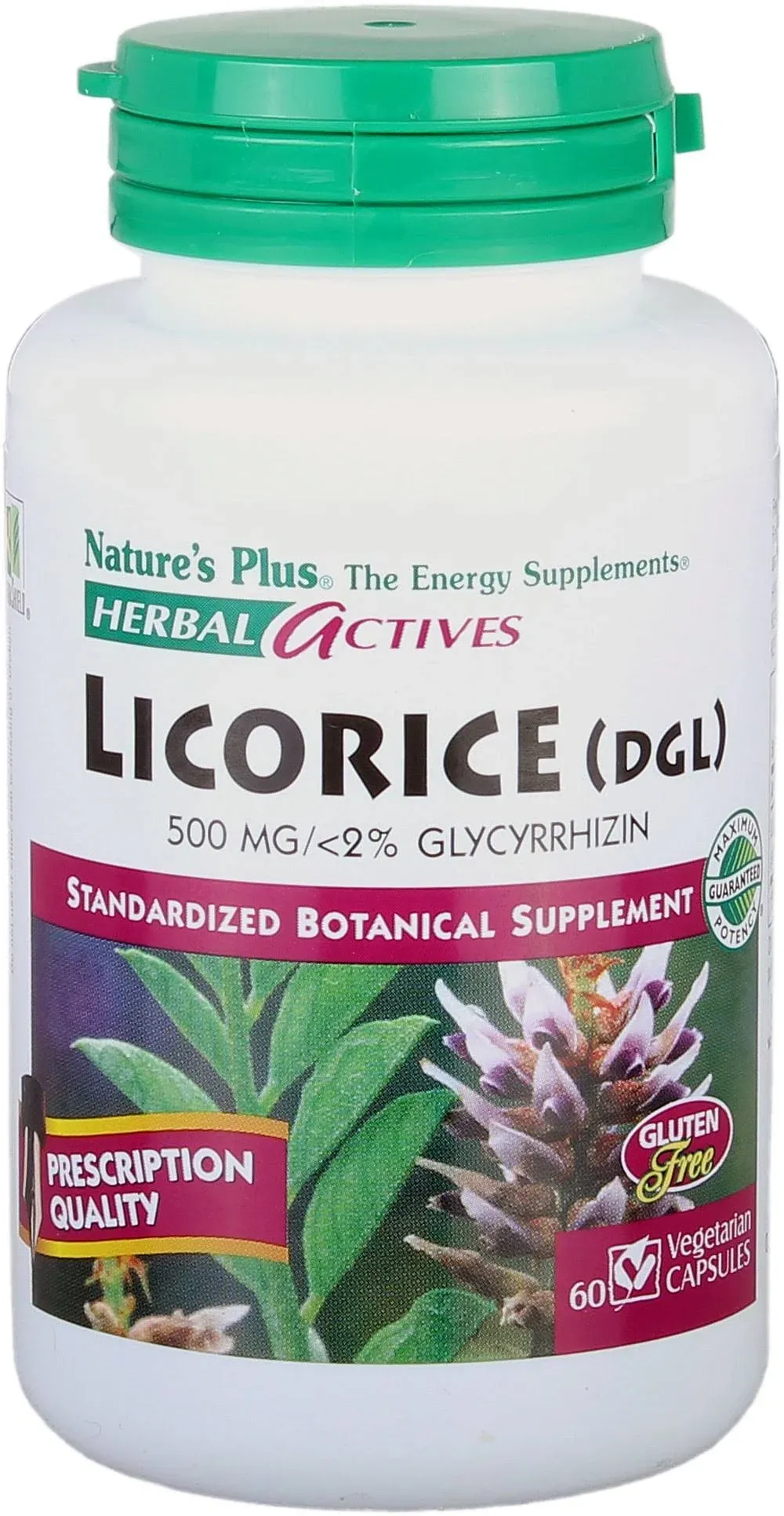 NaturesPlus Herbal Actives Licorice (DGL) Capsules - 500mg, 60 Vegan Supplements - Vegetarian, Gluten-Free - 60 Servings