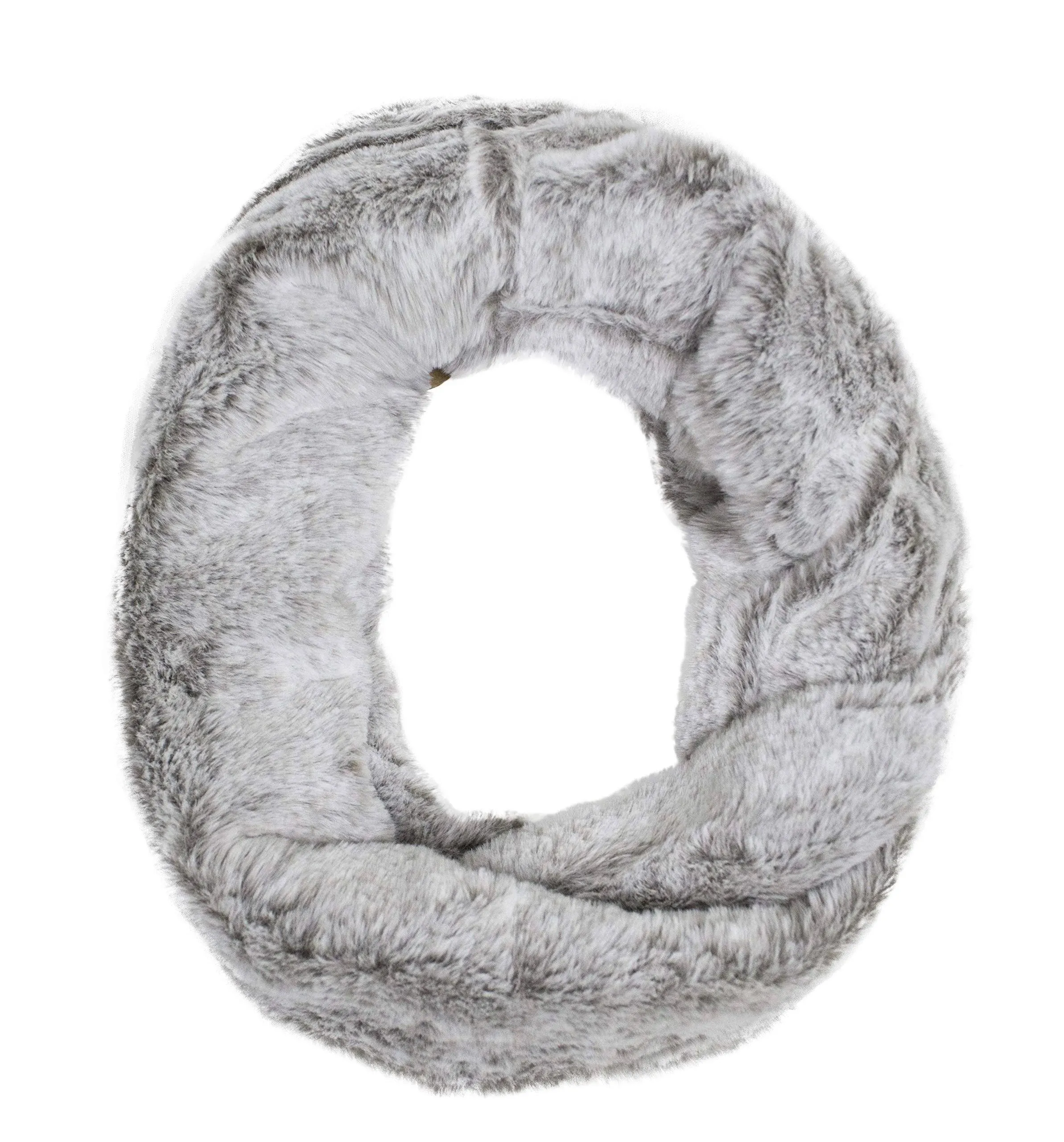 Stylesilove Women Ultra Soft and Warm Striped Faux Fur Infinity Scarf (Twisted Taupe), Gray