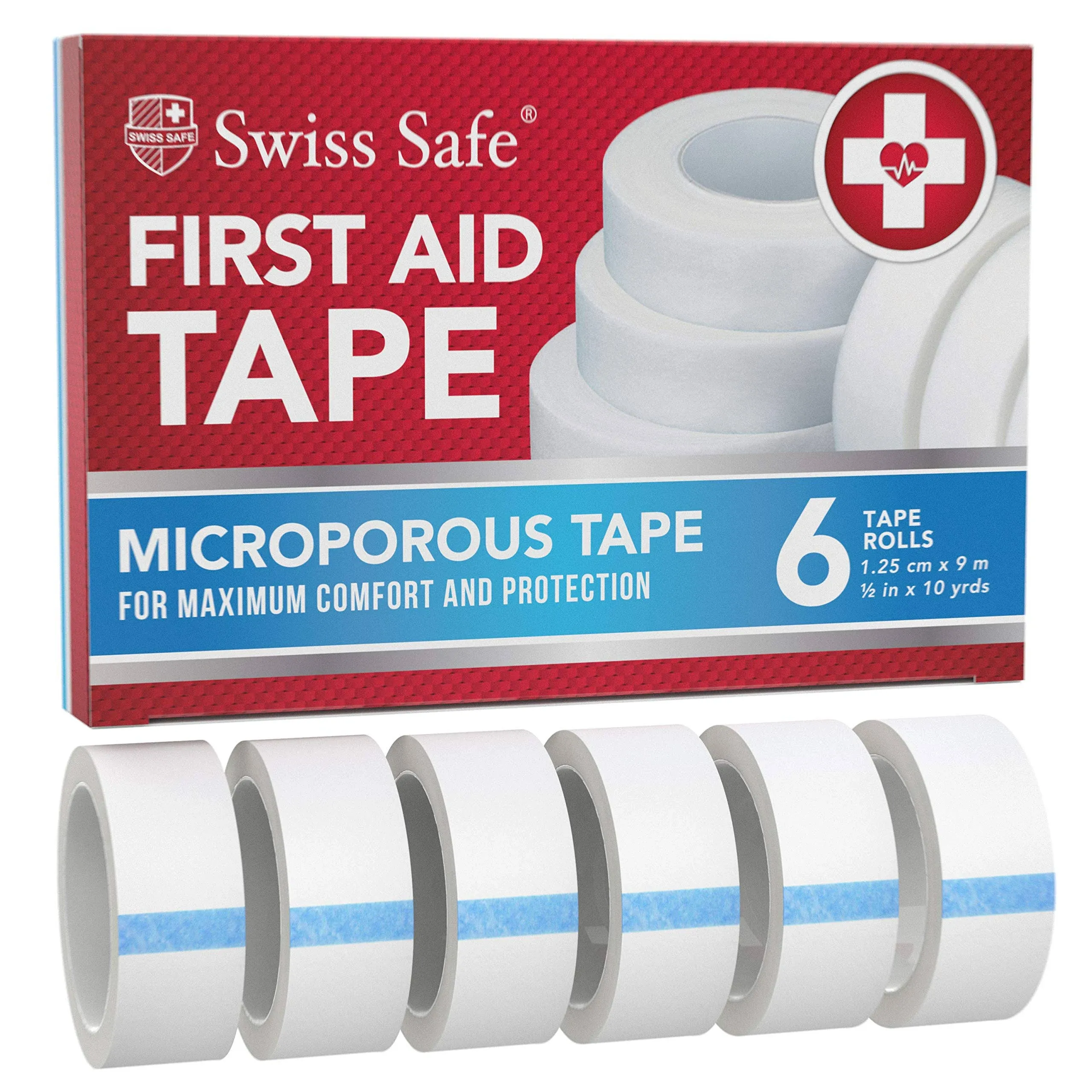 Swiss Safe First Aid Tape, Medical Microporous Surgical 5/8&#034; x 10yrds, 6-Pack 