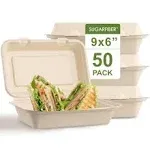 Sugarfiber 50 Count Compostable Rectangular Hinged Plant Fiber Clamshell Takeout Box