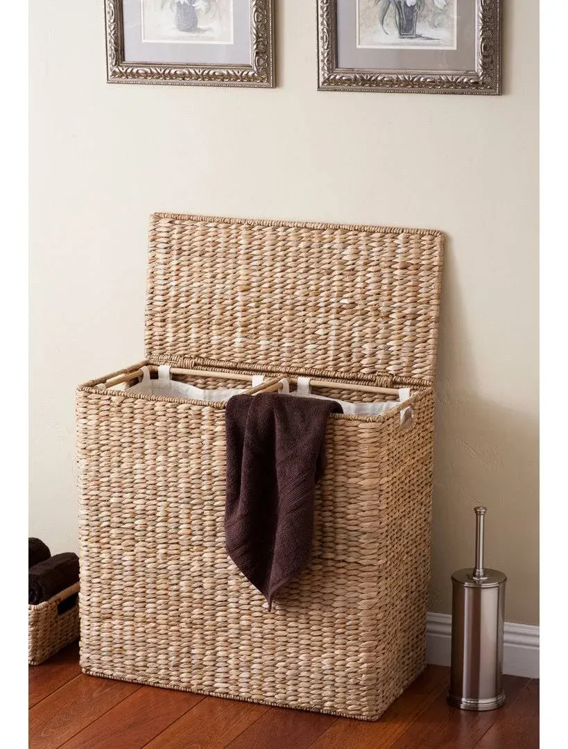 BirdRock Home Oversized Divided Hamper with Liners, Honey