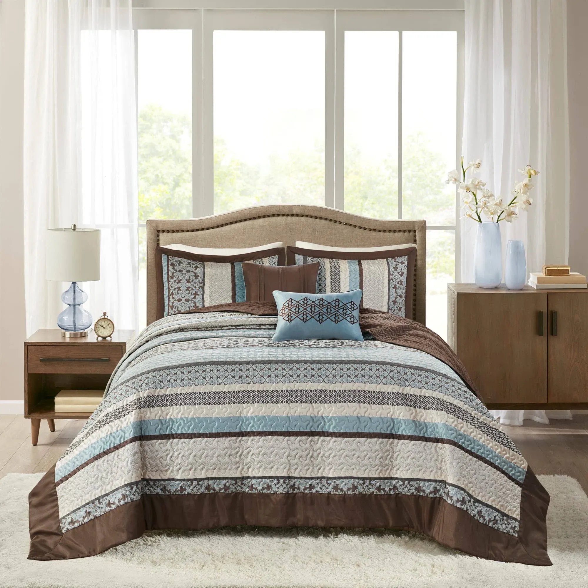 Madison Park Aubrey Reversible Quilted Bedspread Set, Solid Reverse Summer Breat