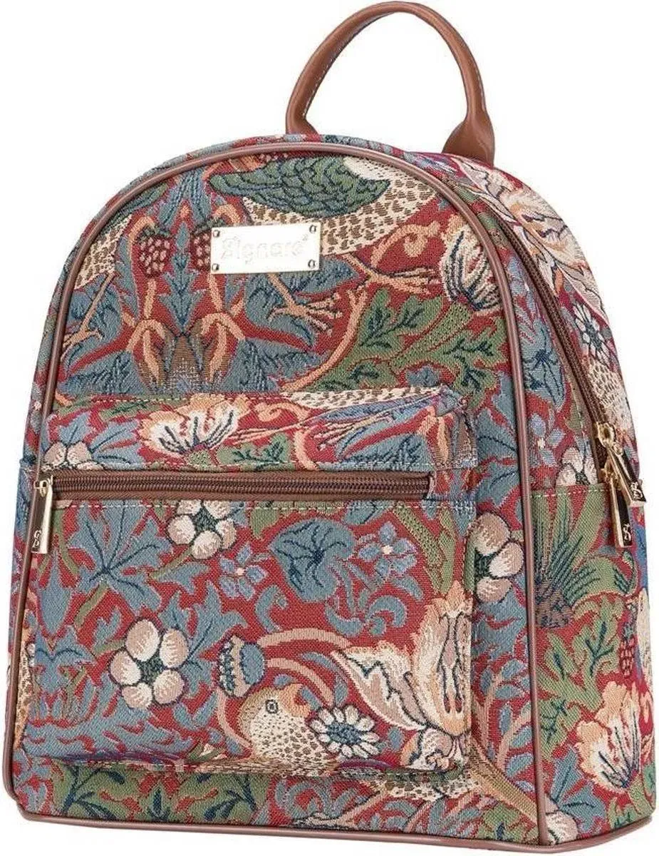 Signare Tapestry Women Backpack Rucksack Casual Daypack Strawberry Thief Red (DAPK-STRD)