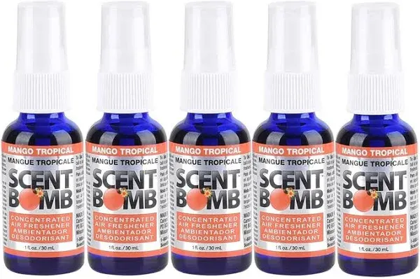 Scent Bomb 100% Oil Based Concentrated Air Freshener Spray, Mango Tropical, 5 PK