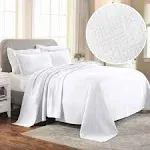 Superior Basket Weave Matelassé Cotton Bedspread Set White / Full