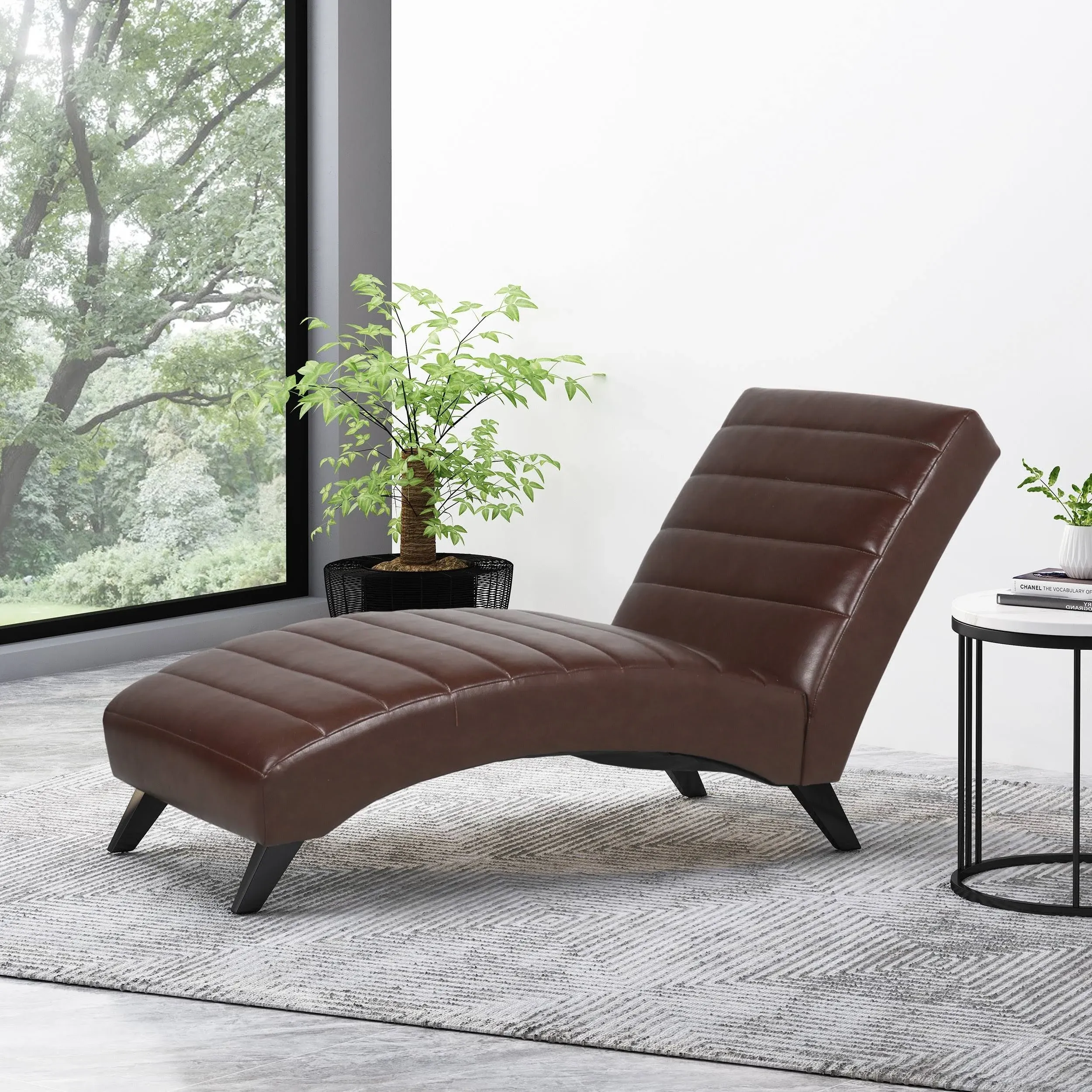 Stillmore Contemporary Channel Stitch Chaise Lounge Dark Brown - Christopher ...