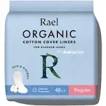 Rael Incontinence Liners for Women, Organic Cotton Cover - Postpartum Essential, Regular Absorbency, Bladder Leak Control, 4 Layer Core with Leak Guard Technology, (Regular, 48 Count)