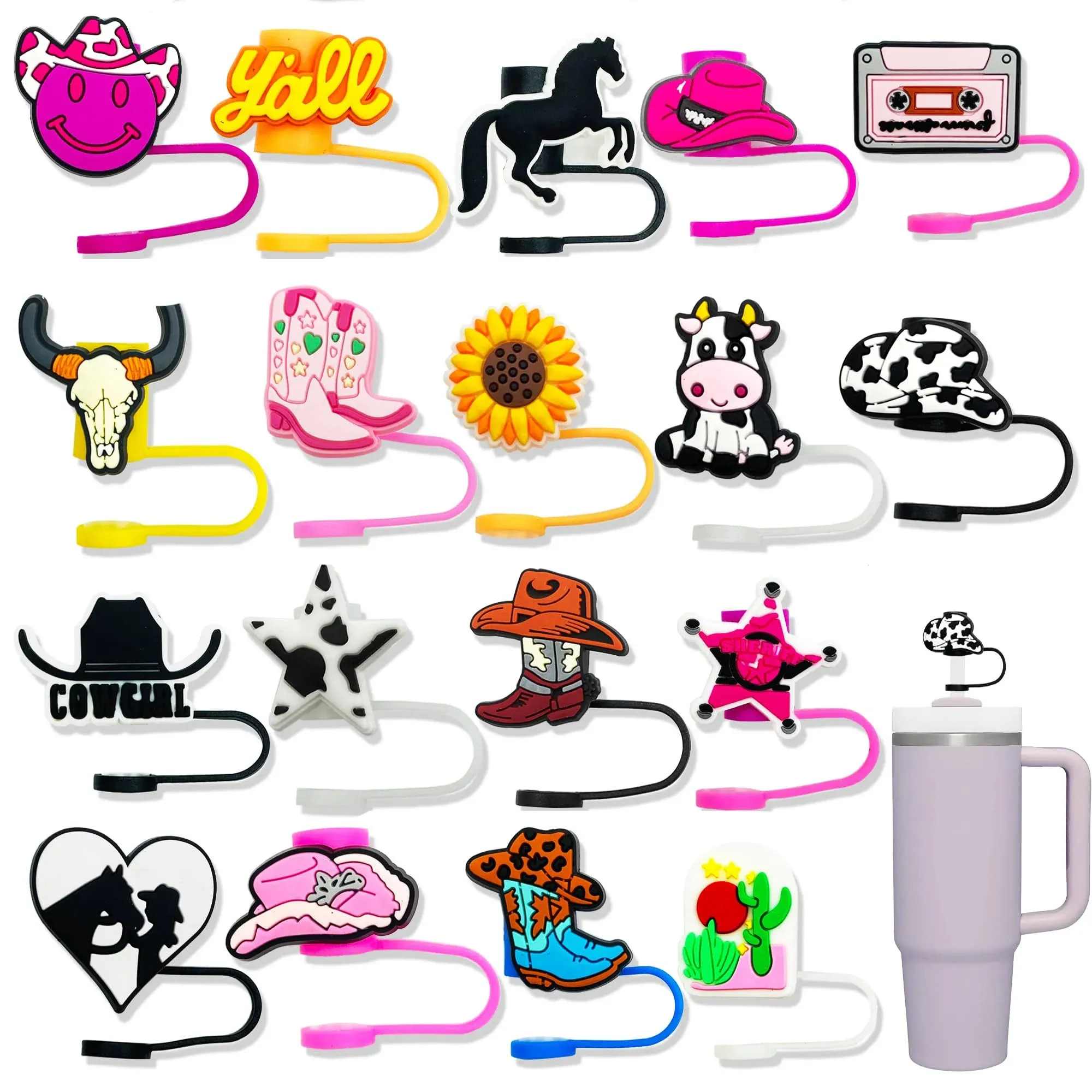 Coio 18pcs Straw Cover Cap, Cute Cowgirl Straw Cover for Stanley 30&40 oz Tumbler ...