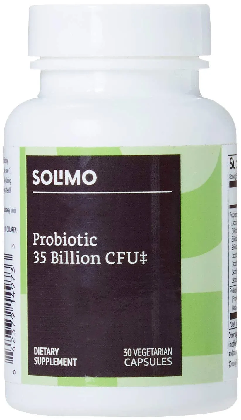 Amazon Basics Probiotic 35 Billion CFU, 8 Probiotic Strains with Prebiotic Blend, Supports Healthy Digestion, 30 Vegetarian Capsules, 1 Month Supply 30 Count (Pack of 1) (Previously Solimo)