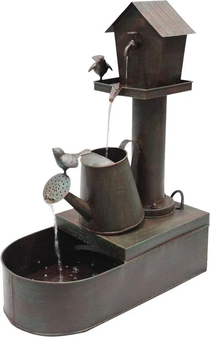 Benzara Alpine MAZ260 24 Inch Birdhouse Into Watercan Floor Fountain