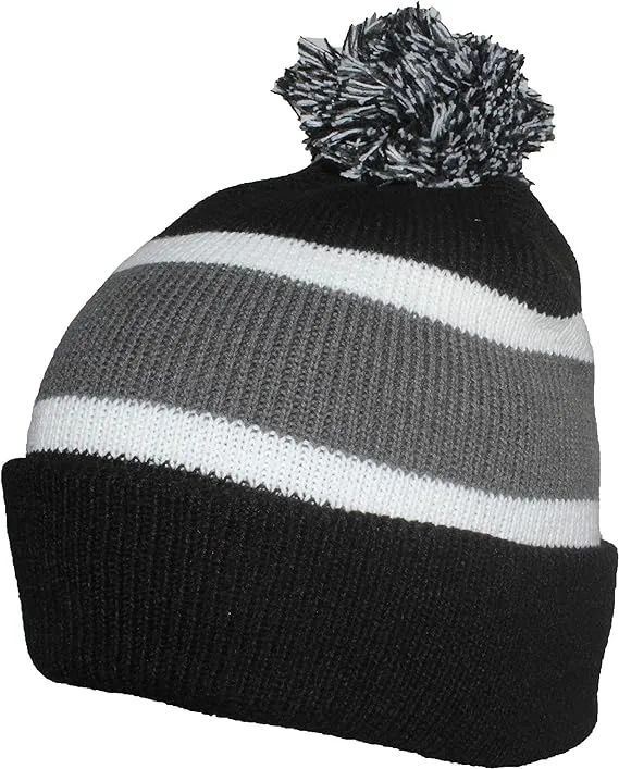 Quality Cuffed Cap with Large Pom Pom (One Size)(Fits Large Heads)