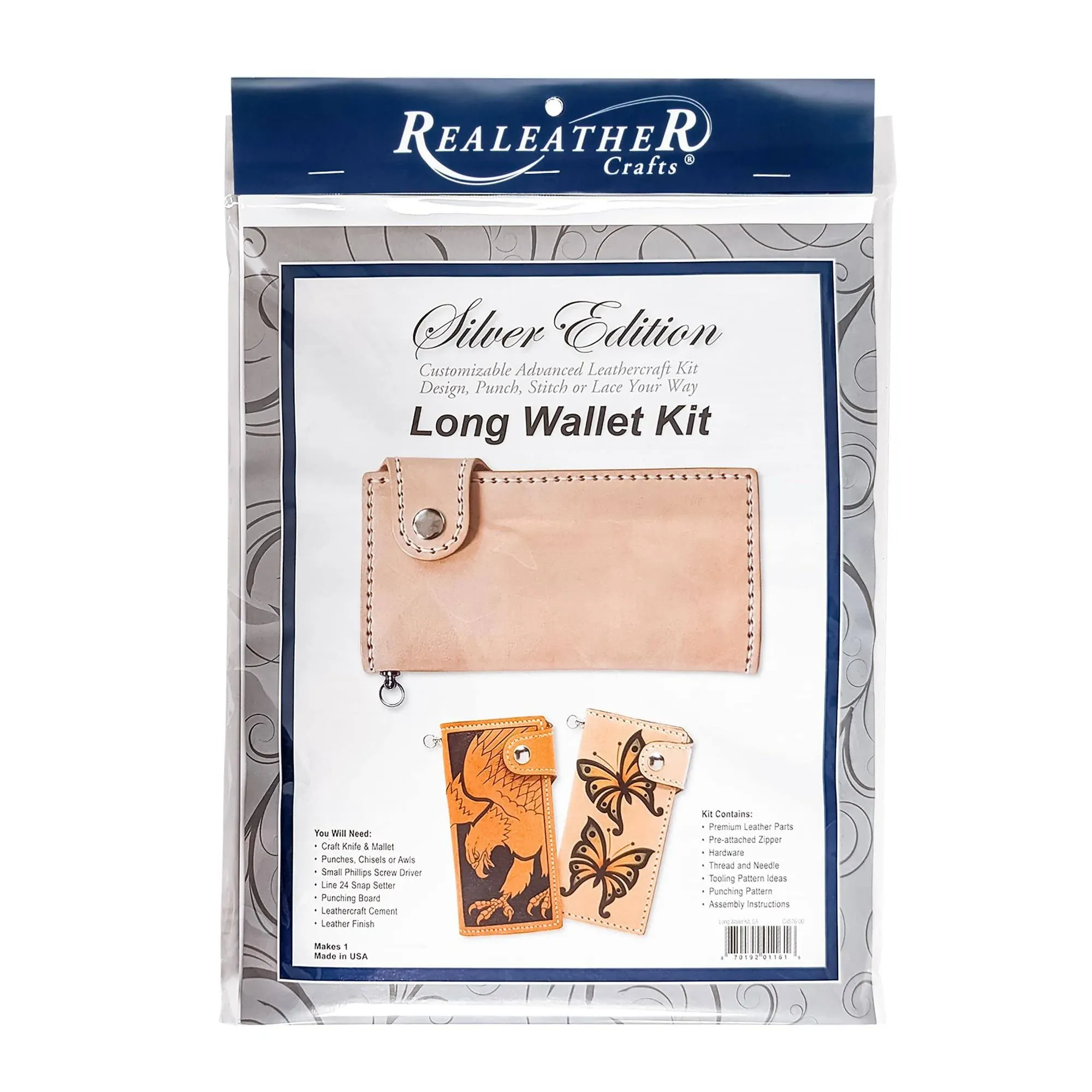 Realeather Silver Edition Long Wallet Kit Leathercraft Kit Clutch Style Leather Wallet