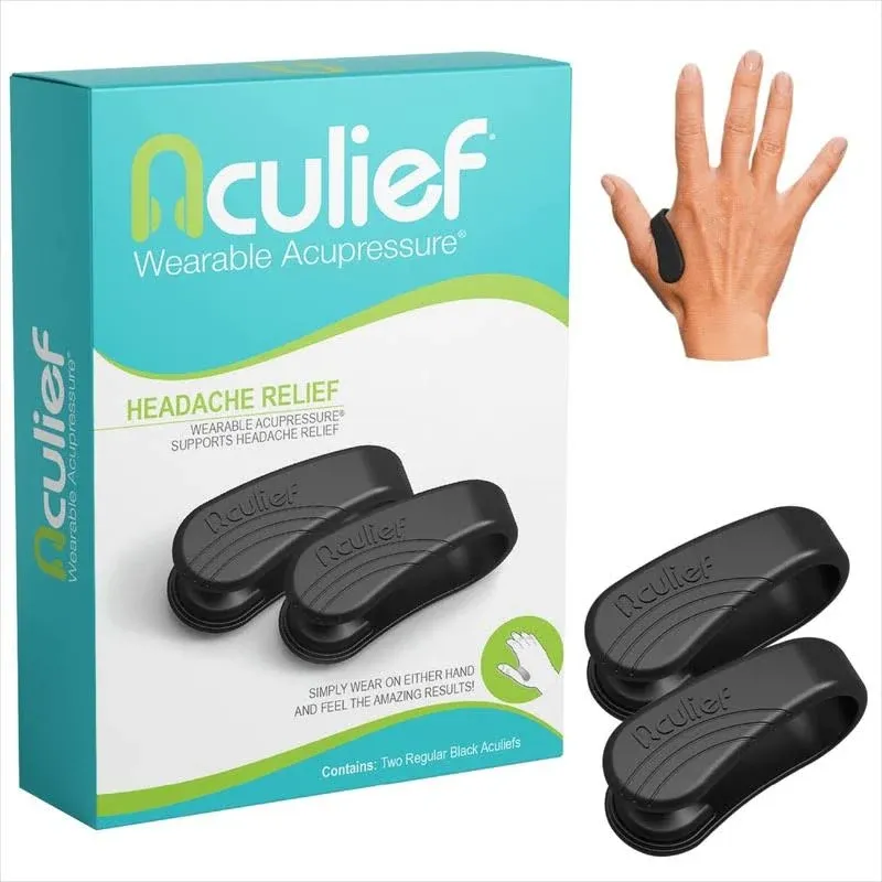 Aculief 2-Pack Natural Headache, Migraine, Tension Relief Wearable, Supporting Acupressure Relaxation, Stress Alleviation, Tension Relief and Headache Relief (Regular/Black)