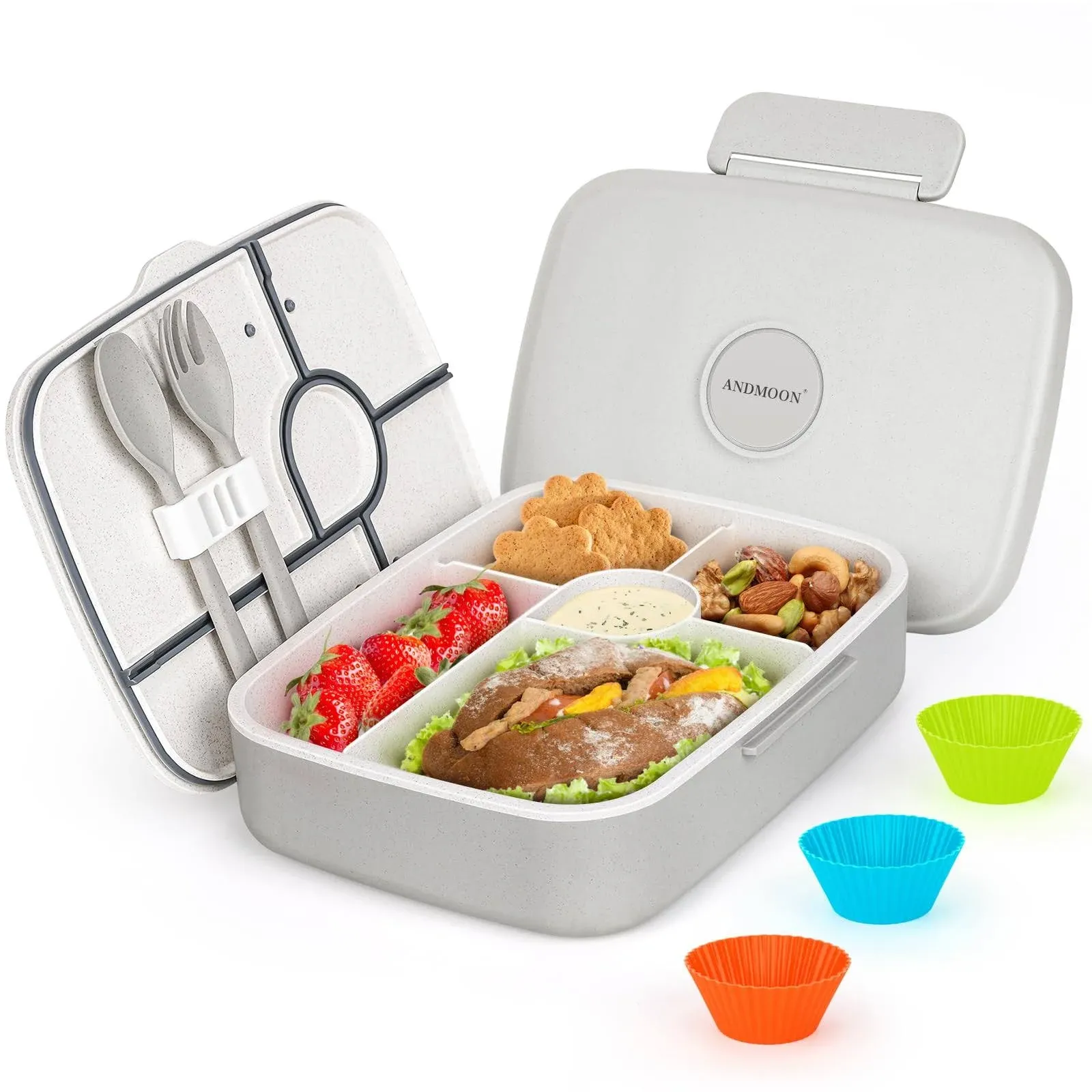 ANDMOON Bento Box Adult Lunch Box, Kid Lunch Box Contaiers for 5 Compartmets ...