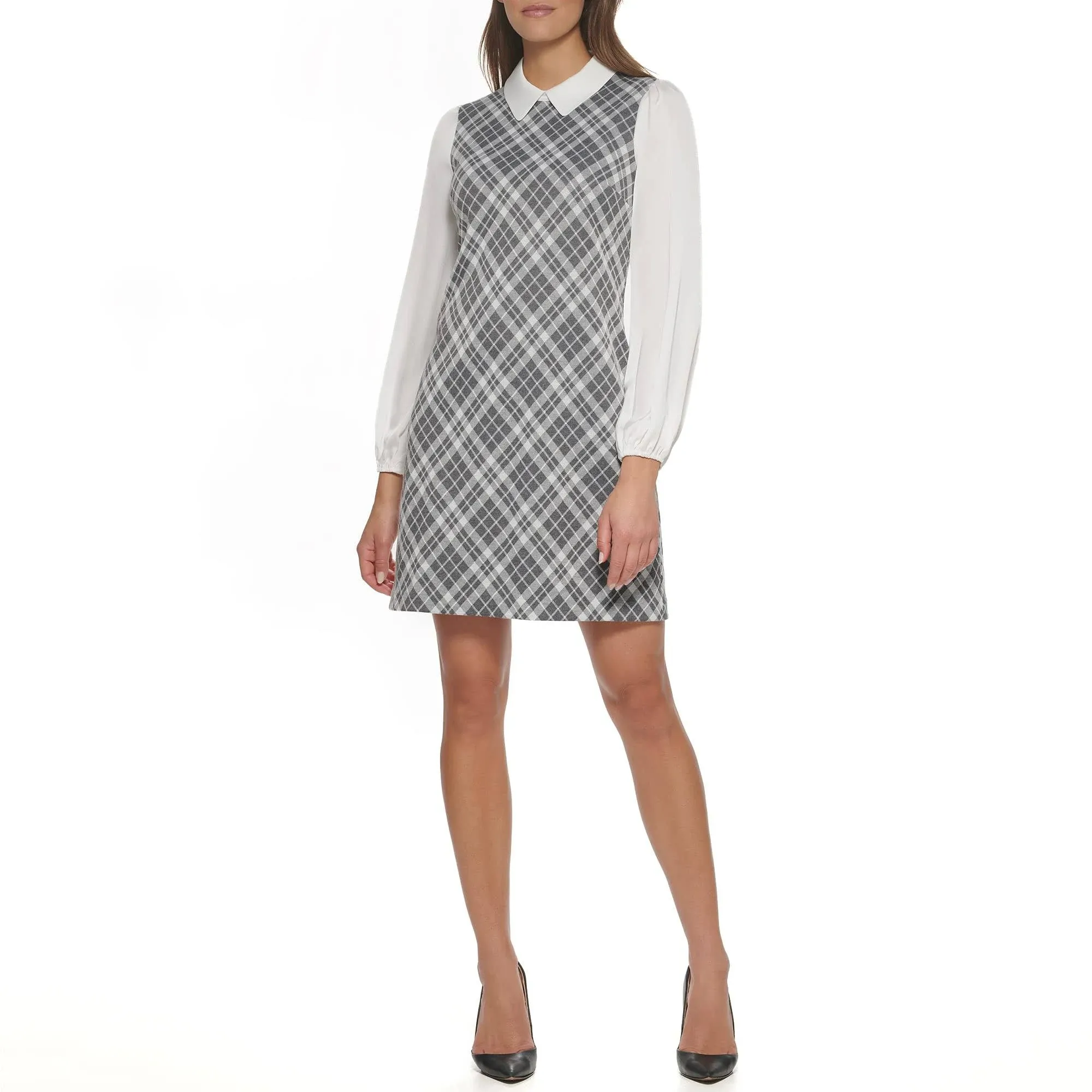 Tommy Hilfiger Women's Plaid Layered-Look Dress - Cha/ivory - Size 14