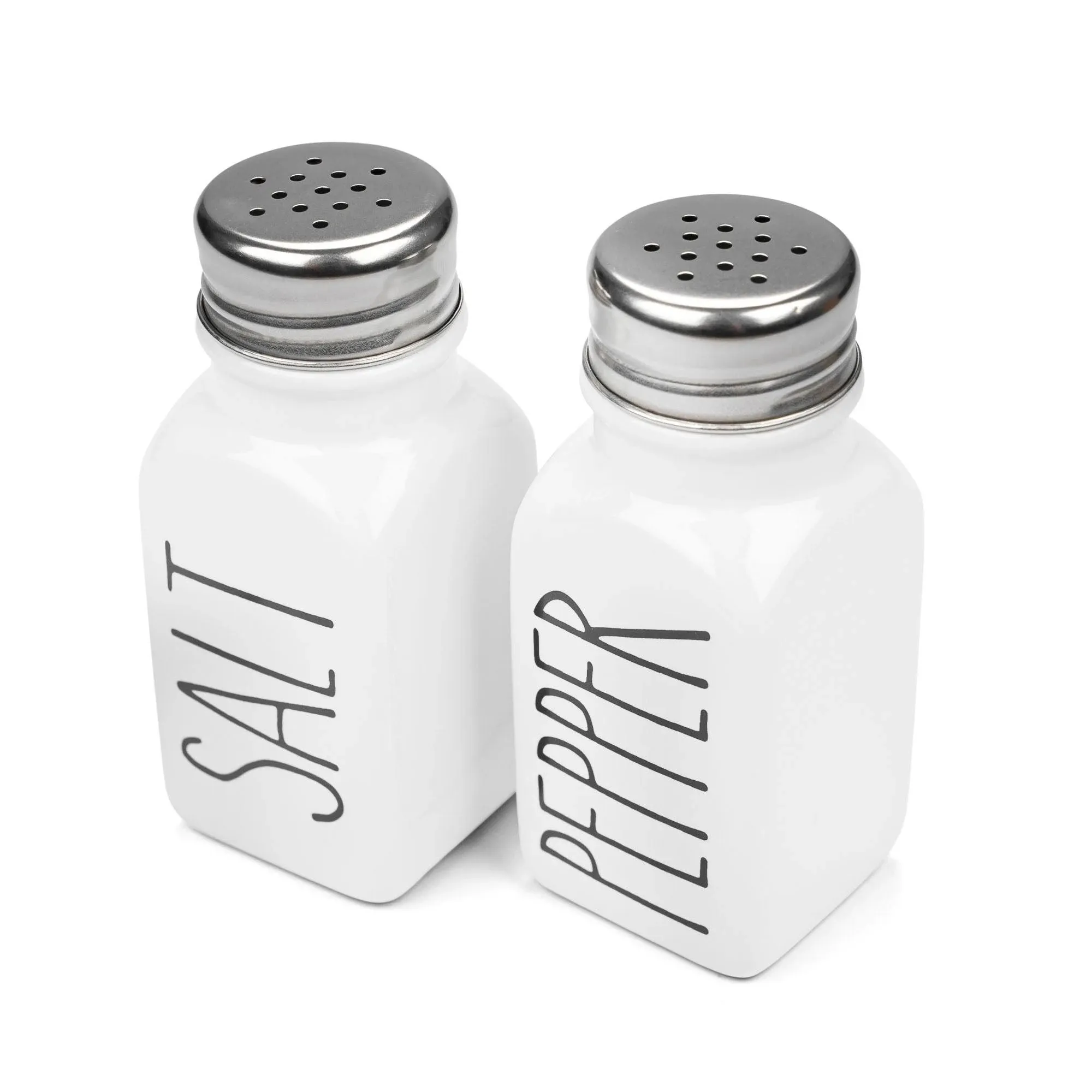 Heartland Home Farmhouse Ceramic Salt and Pepper Shakers Set with Extra Lids. 100% Stoneware Salt and Pepper Shaker Set. White Pepper and Salt