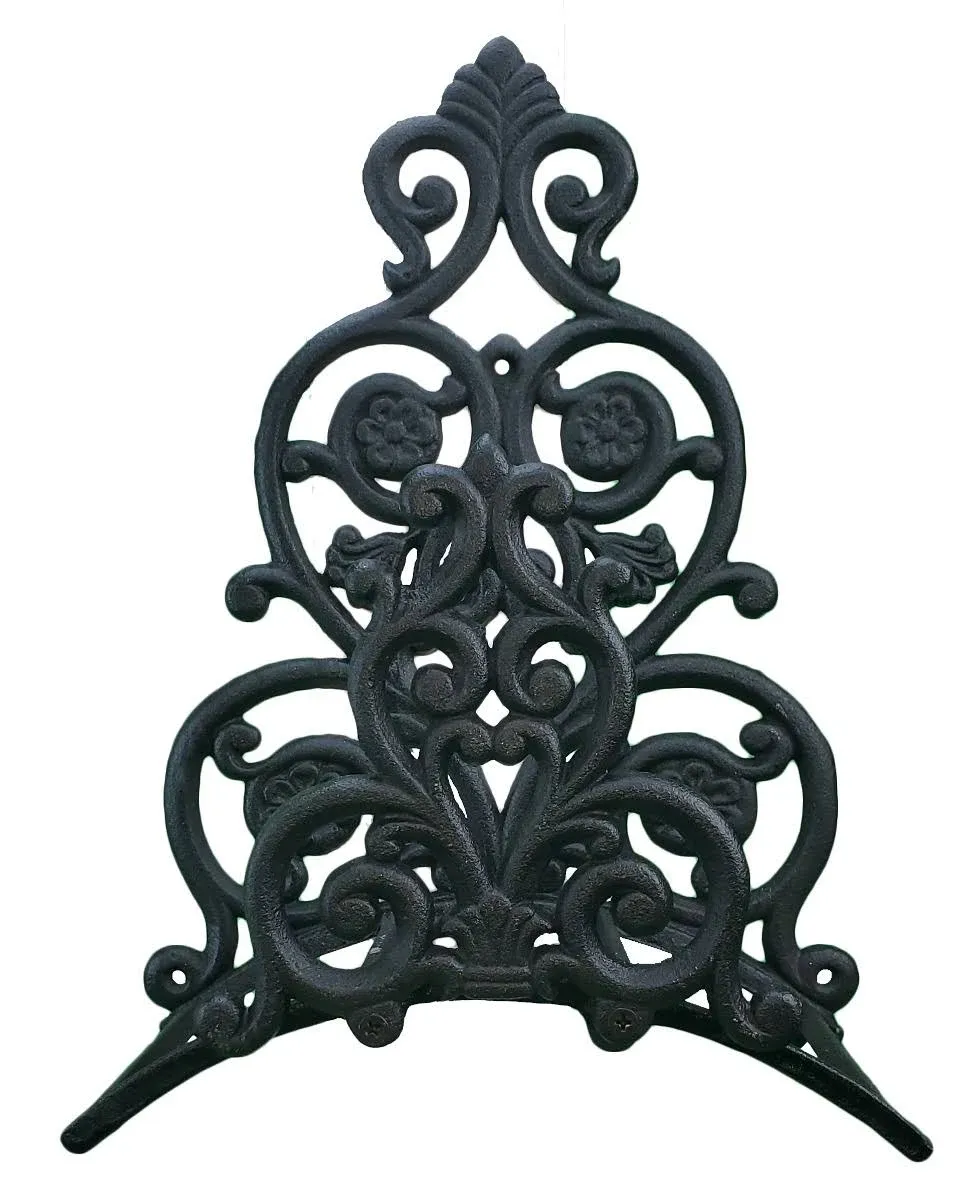 Cast Iron Garden Hose Holder Floral &amp; Spade Pattern 13.25&#034; Tall Outdoor Decor