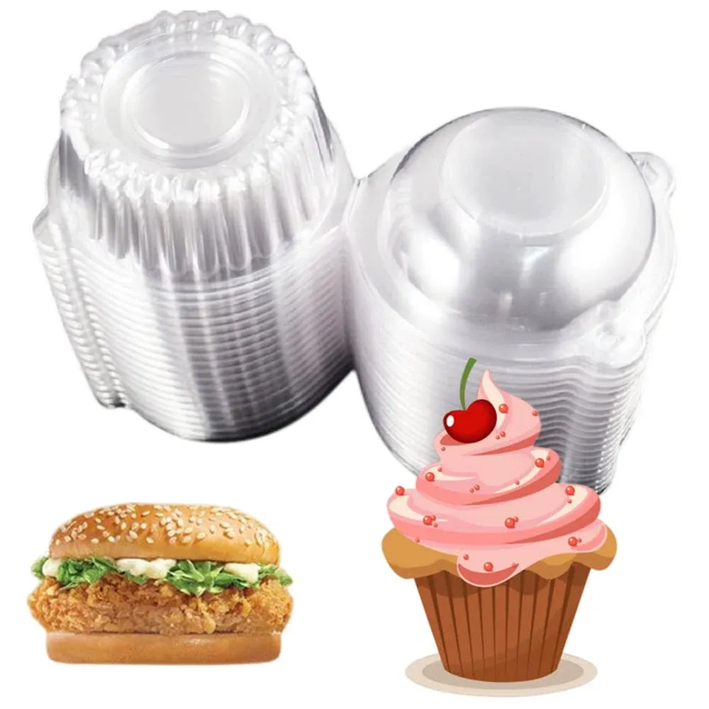 Cupcake Carriers 50 Pcs Domed Lid Clear Plastic Containers Dessert Boxes Cases