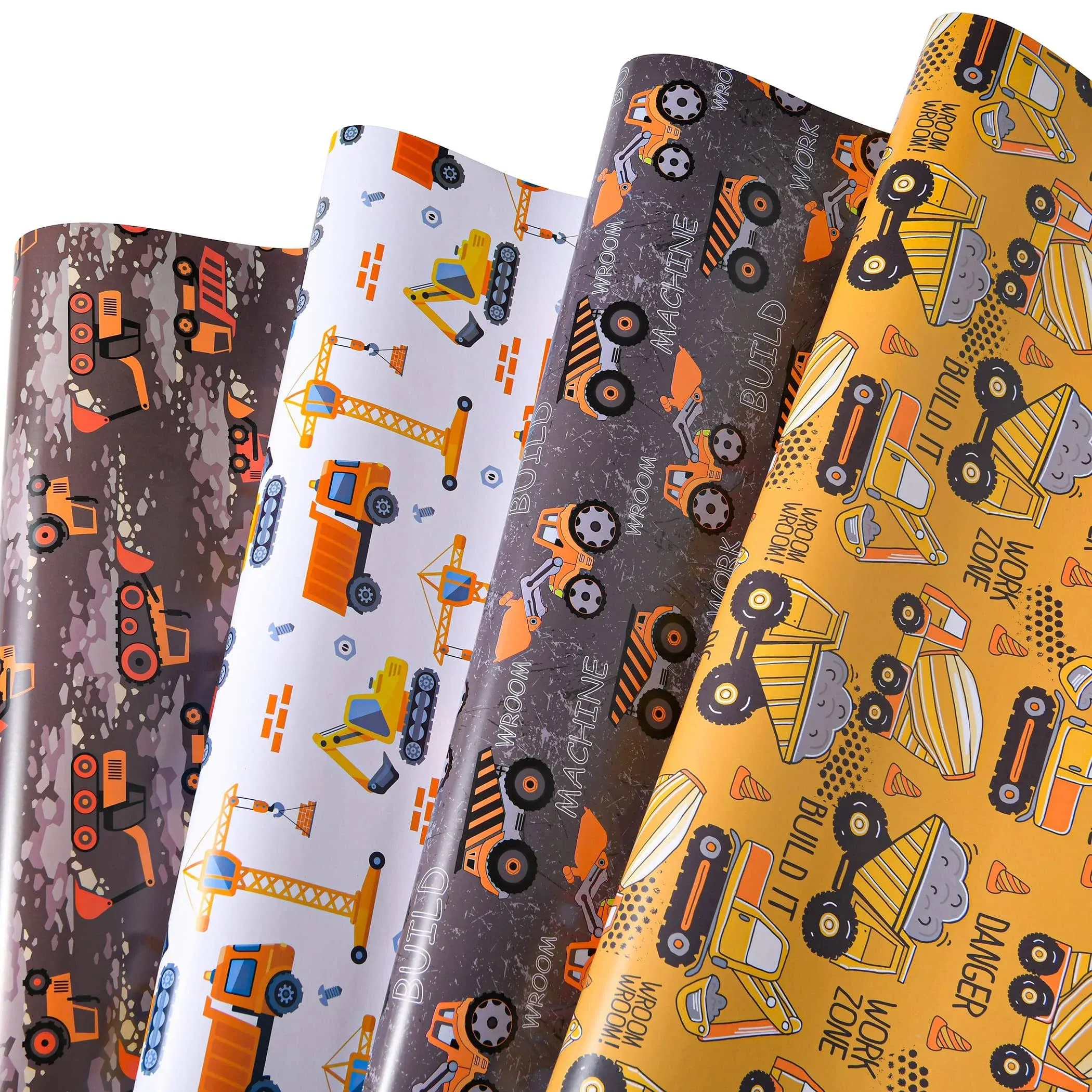 Construction Wrapping Paper - 12 Sheets Construction Wrapping Paper Birthday ...