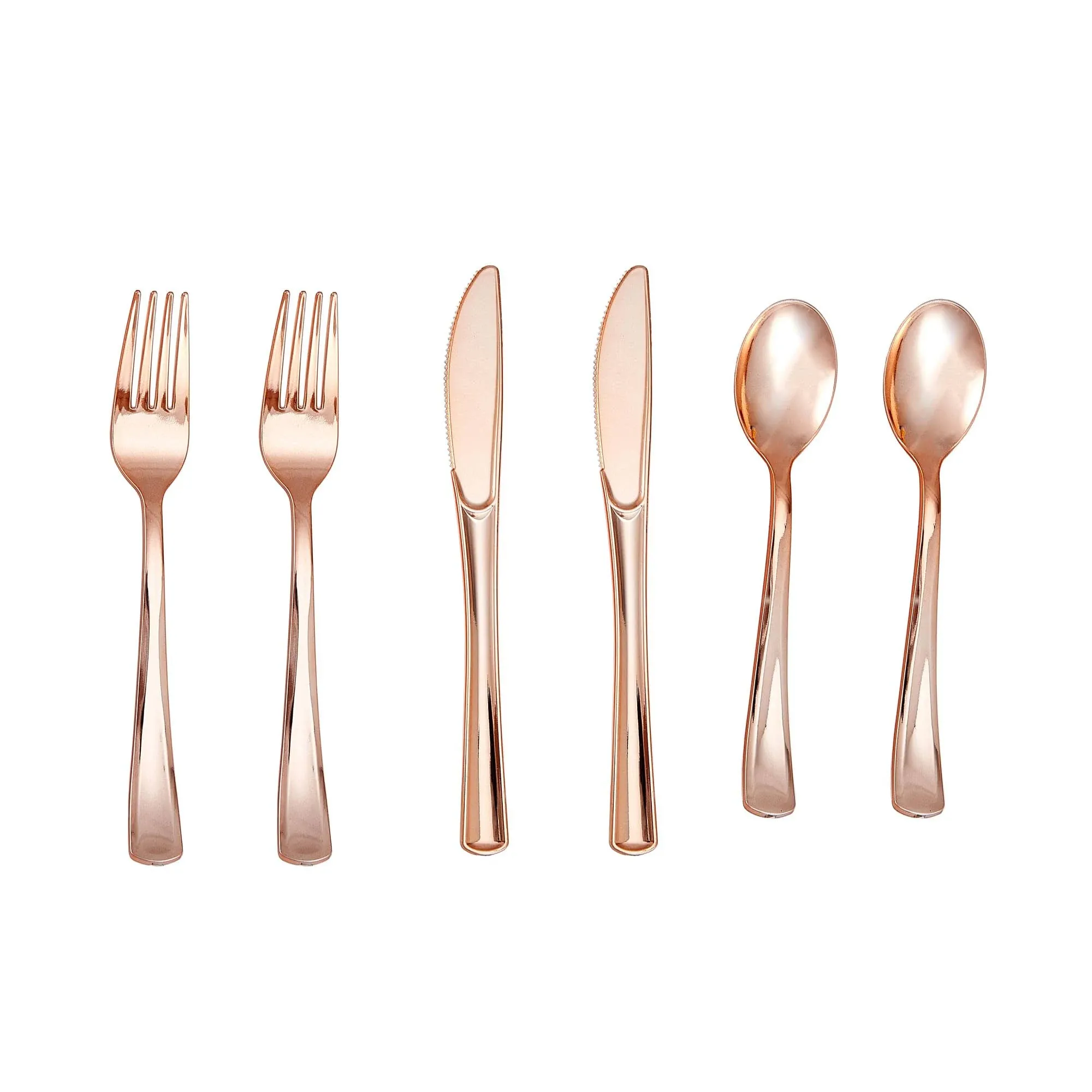 Elegant Disposable Rose Gold Cutlery Set l 150 Pack of Forks, Spoons, and Knives l Heavy Duty Plastic Flatware Utensils l Perfect for Weddings, Parties, and Special Occasions