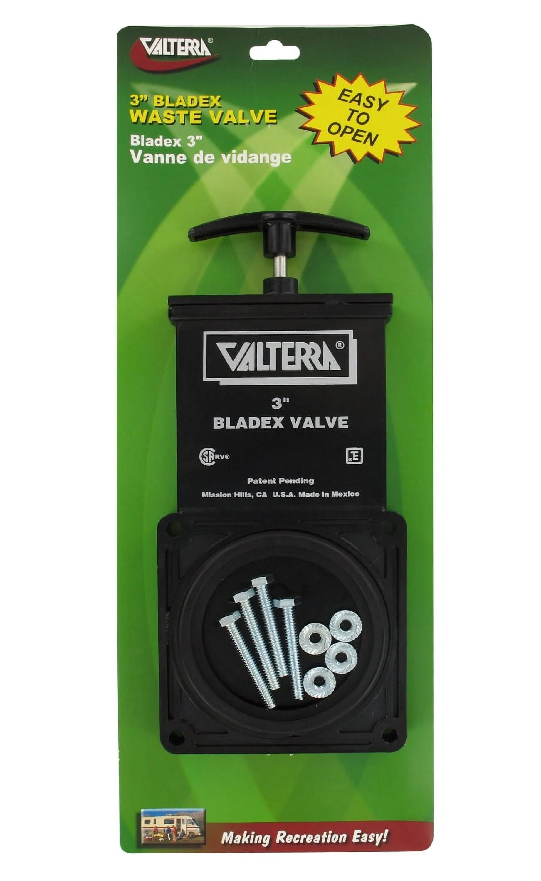 Valterra T1003VP Bladex 3&#034; Waste Valve Body w/ Plastic Handle and Hardware Black