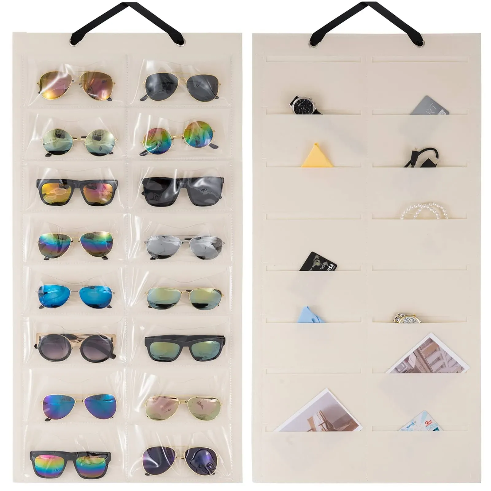 Lolalet Sunglasses Organizer, Hanging Sunglass Holder Organizer for Wall 16 Slots ...