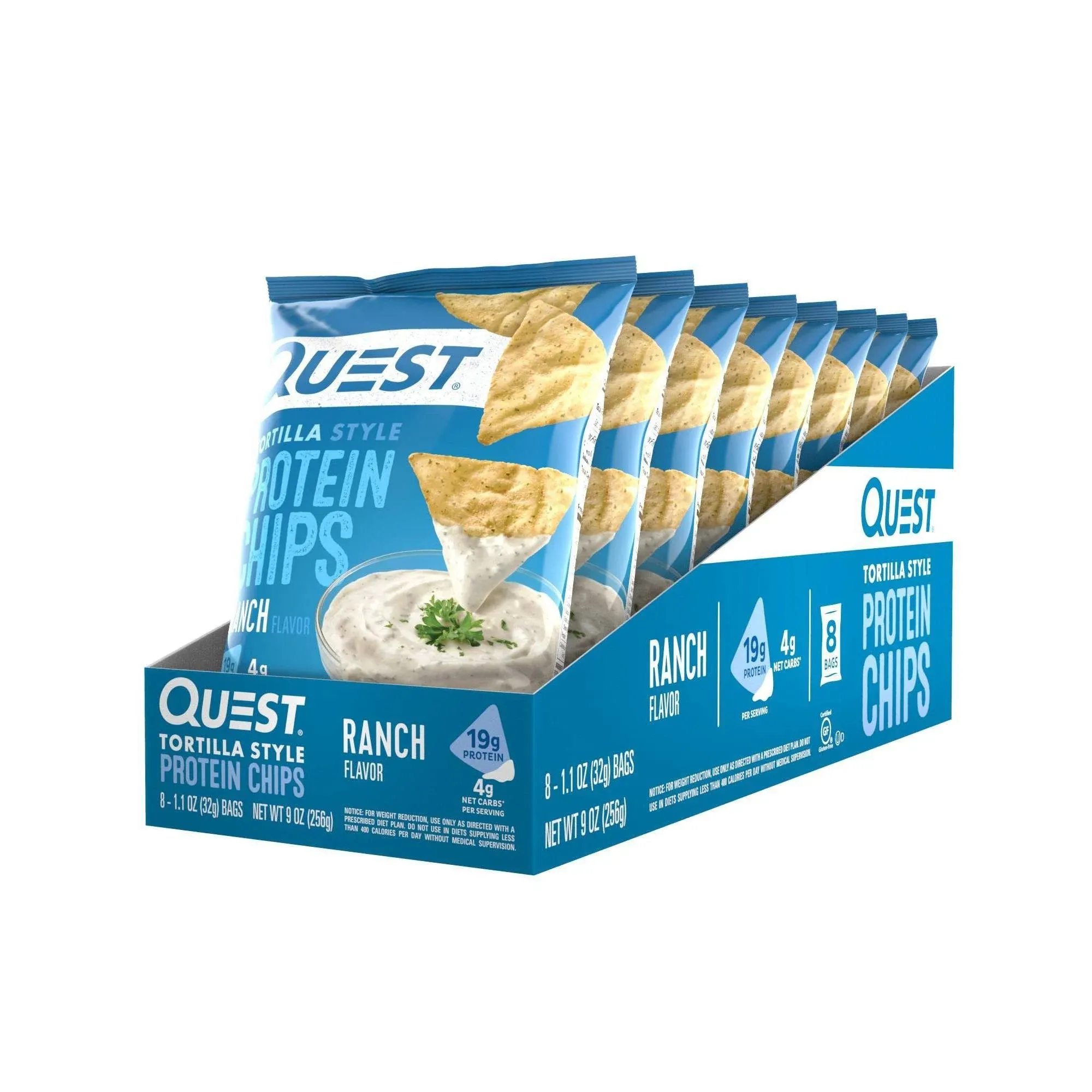 Quest Protein Chips, Ranch Flavor, Tortilla Style - 8 pack, 1.1 oz bags