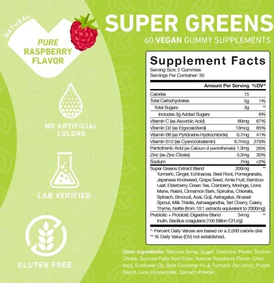 PUREFINITY Spirulina Gummies – Your Daily Super Greens with Spinach, Broccoli, Alfalfa, Beet Root, Acai, The Perfect All-in-One Veggie Gummies –