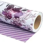 WRAPAHOLIC Reversible Wrapping Paper - Mini Roll - 17 inch x 33 Feet - Beautiful Purple Floral Design for Wedding, Party, Birthday, Holiday, Baby