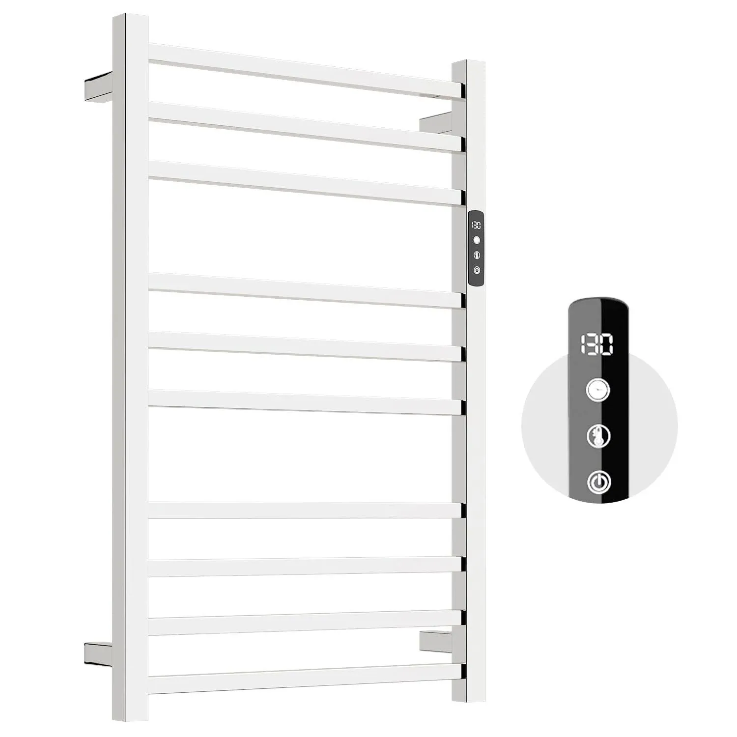 Towel Warmer,Stainless Steel Towel Warmer Rack for Bathroom -10 Bars Wall Mounted Towel Heater with Intelligent Touch Screen Timer, Hard Wired/Plug-in, Black