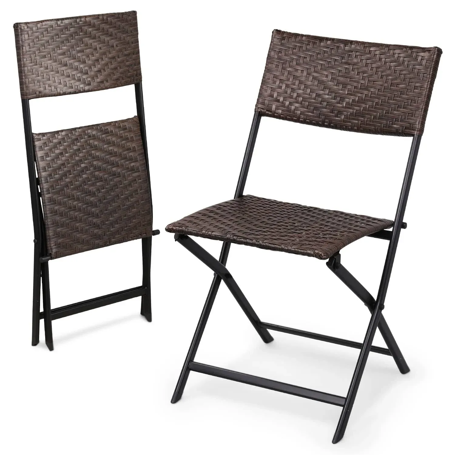 Set of 2 Foldable Rattan Patio Dining Chair Outdoor Armless Portable Wicker Seat