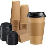 GUSTO [50 Sets - 12 oz. Disposable White Coffee Cups with White Lids, Sleeves - To Go Paper Hot Cups