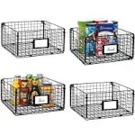 X-cosrack Foldable Cabinet Wall Mount Metal Wire Basket Organizer with Handles Set of 4, Farmhouse Food Storage Mesh Bin for