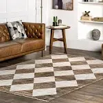 nuLOOM Meline Checkered Fringe Area Rug, 3' 3" x 5', Beige