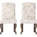 Upholstered Dining Chair with French Handwriting Design Pattern, Set of 2, Beige