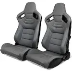 Universal Pair Reclinable Racing Seats + Dual Sliders Grey PU Carbon Leather  | eBay