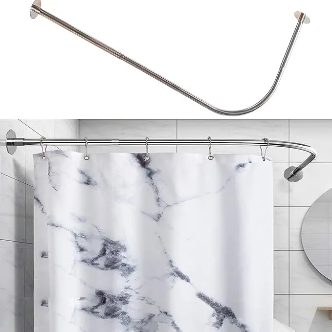 Corner Shower Curtain Rod Adjustable Stainless Steel L Shaped Rack Drill Free Install for Bathroom, Bathtub, Clothing Store (27.55"-39.37" x 47.24"- 65")