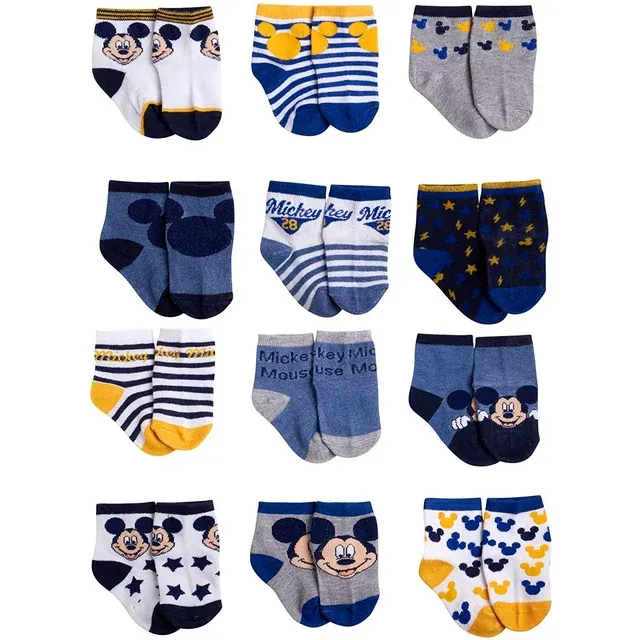 Disney Baby Boys’ Socks - 12 Pack Mickey Mouse, Winnie The Pooh, Lion King, Toy Story (Newborn/Infant)