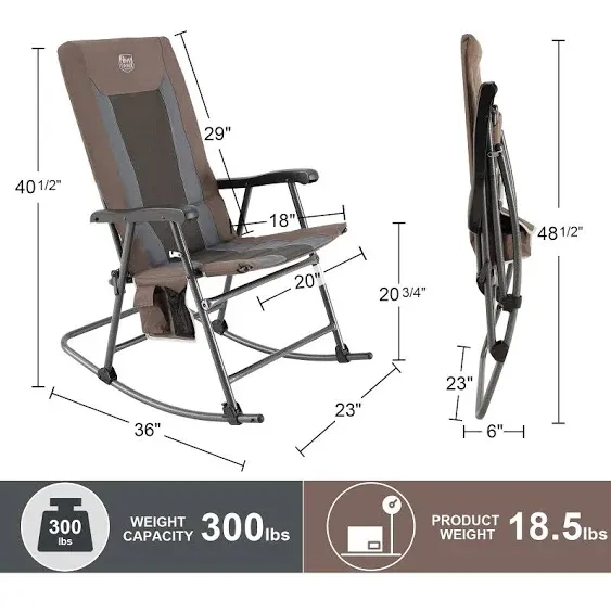 TIMBER RIDGE Foldable Padded Rocking Chair for Outdoor, High Back and Heavy Duty, Portable for Camping, Patio, Lawn, Garden, Yard or Balcony, Supports 300lbs (Brown)