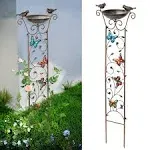 SunnyPark Bird Bath with Trellis Outdoor, Antique Garden Iron Trellis with Decorative Butterflies Detachable Bird Bowl Metal Pot