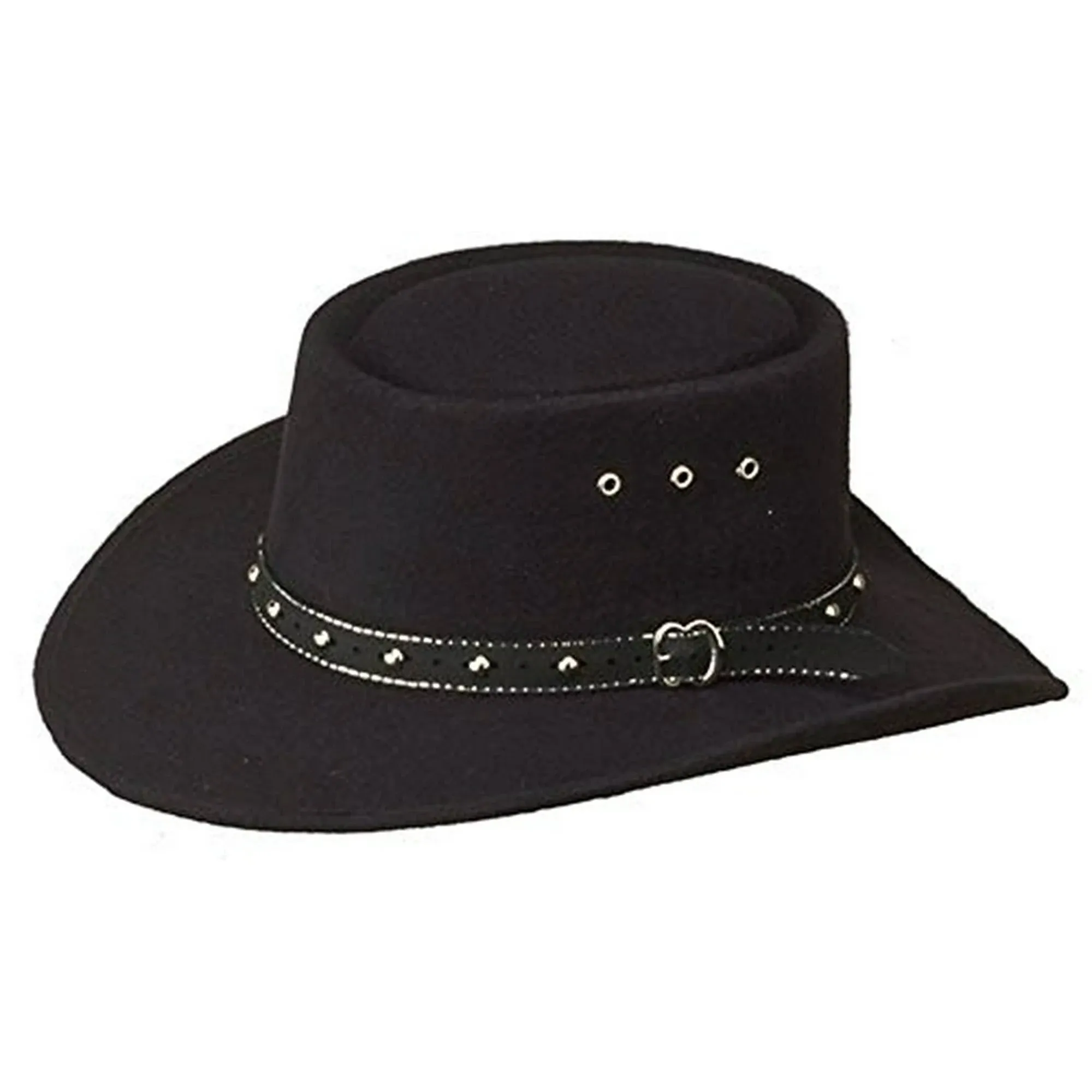 Western Faux Felt Gambler Cowboy Hat -Black L/XL (Elastic Band)