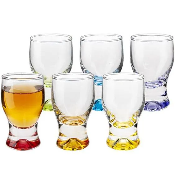 Circleware Shot, Set of 6, Heavy Base Glassware Drinking Whiskey Glass Cups for Vodka, Brandy, Bourbon & Liquor Beverage Dining Décor Gifts, 1.7 oz, Tipsy Colors