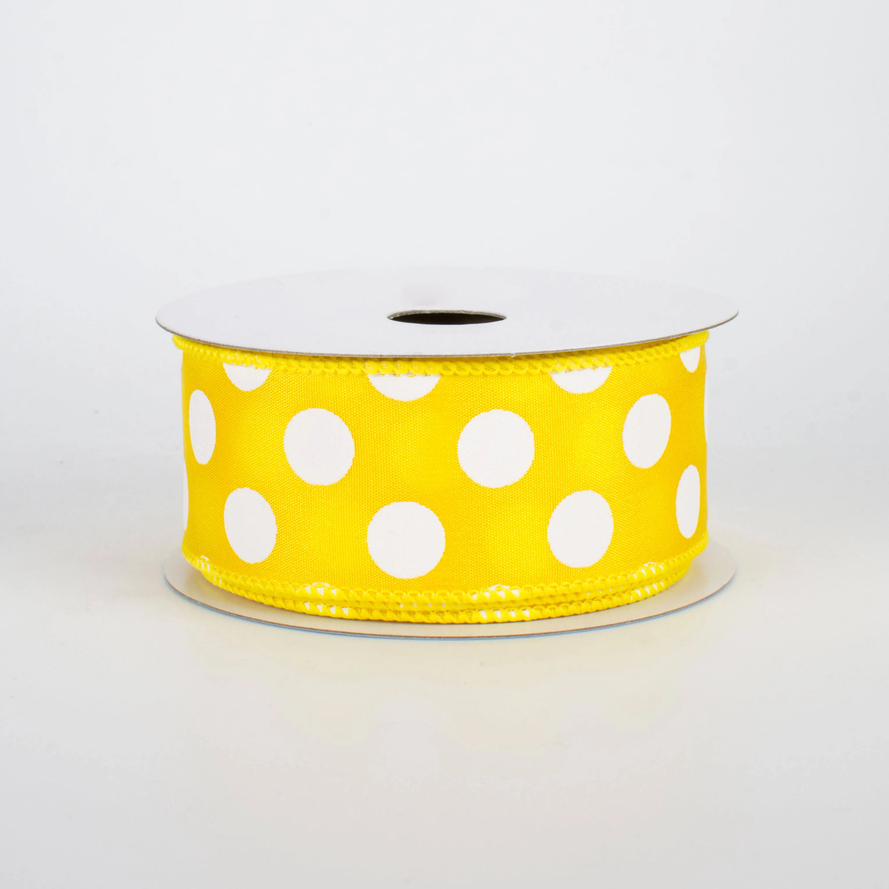 1.5in Medium Polka Dot Ribbon: Yellow/White (10 Yards)