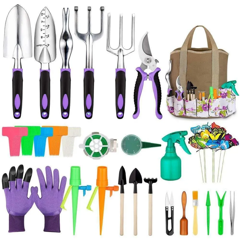 83 pcs Garden Tool Set, Hand Tools with Tote Bag, Gardening Gifts for Men Women