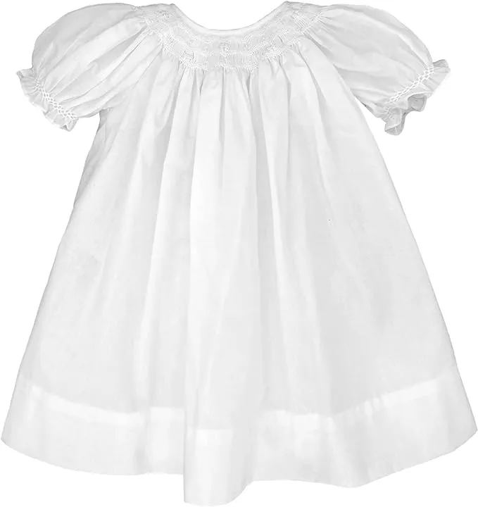 Petit AMI Girls White Smocked Bishop Christening Dress