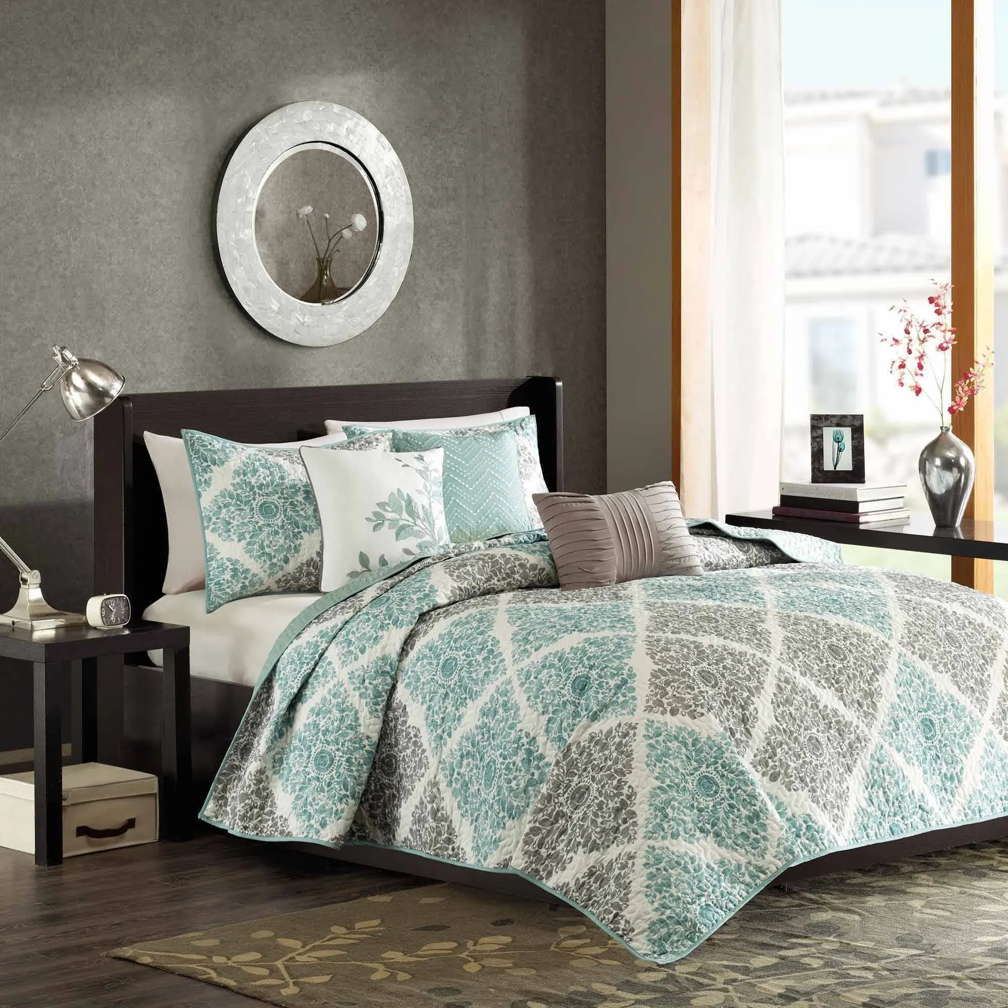 Madison Park Claire 6 Piece Quilted Coverlet Set, Full/Queen, Aqua