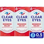 Clear Eyes Redness Eye Relief Eye Drops, 0.5 Fl Oz, Pack of 3