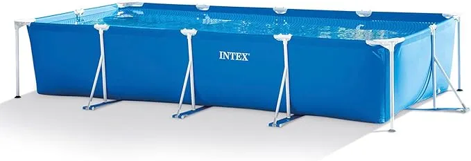 Intex 14.75' x 86" x 33" Rectangular Frame Above Ground Outdoor Backyard Swimming Pool with Flow Control Valve for Quick Draining, Blue