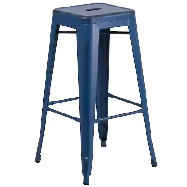 "30'' High Backless Distressed Antique Blue Metal Indoor-Outdoor Barstool"